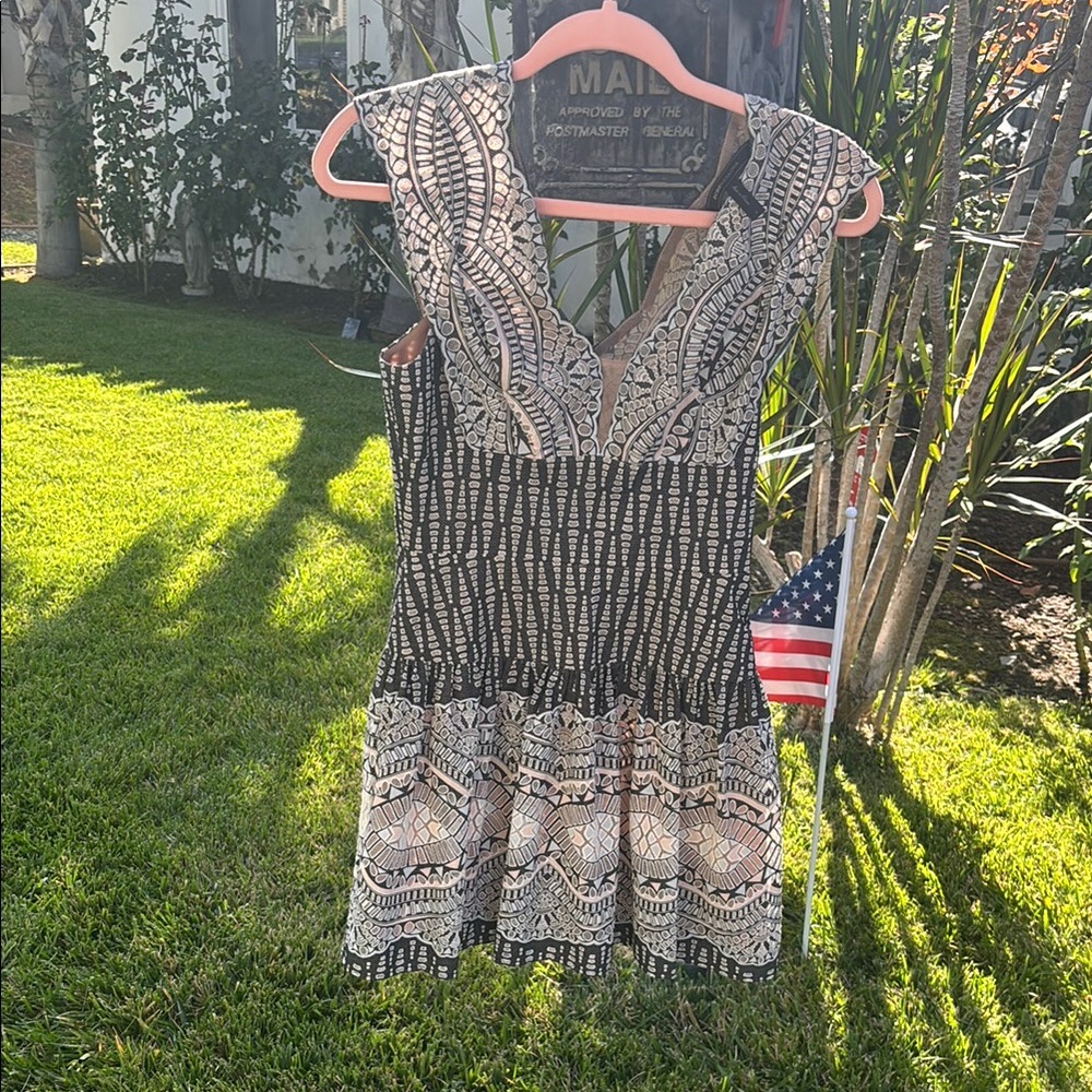 BCBG Black and Cream Patterned Dress